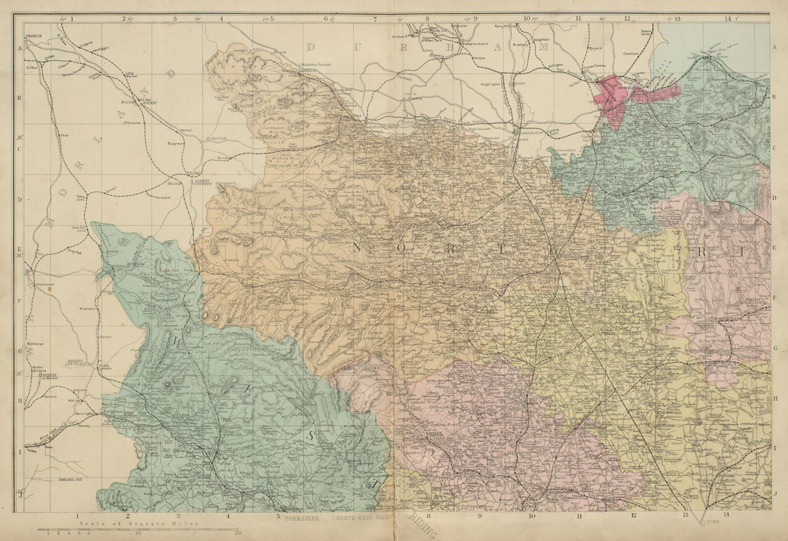 YORKSHIRE (North West) Middlesborough Northallerton County map GW BACON 1885